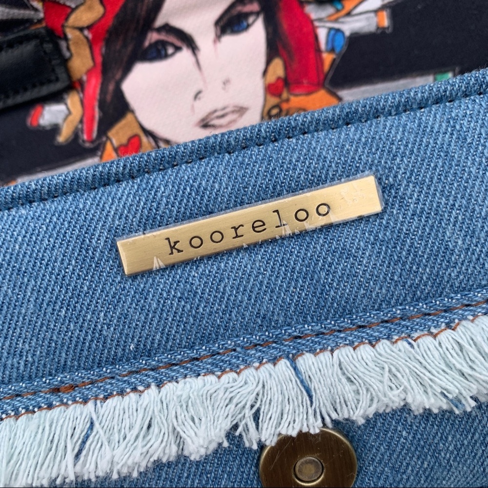 Kooreloo Amalfi Fringe Denim Crossbody Bag Gold Chain Blue - Picture 8 of 11